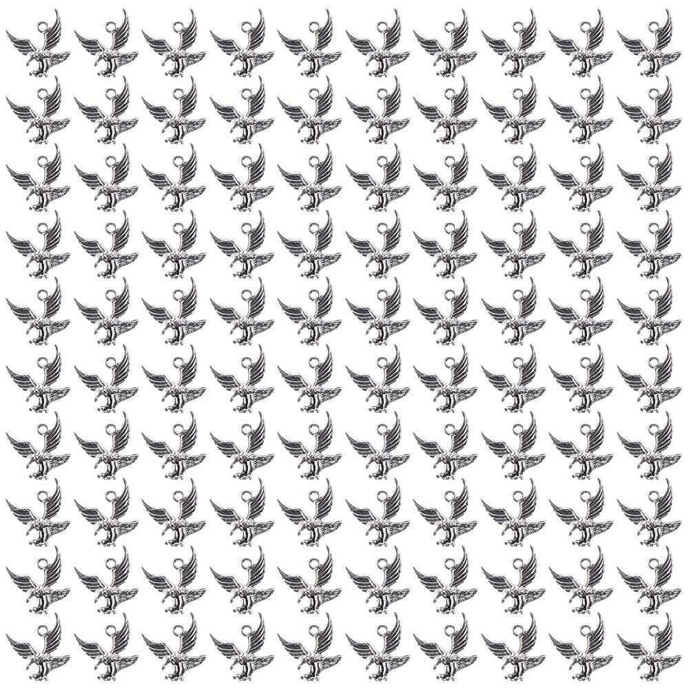 2484 100 Pcs 3D Animal Eagle Shape Charms,0.78X0.78inch Antique Silver DIY